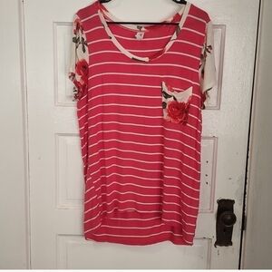 Striped Floral Pocket Women Top